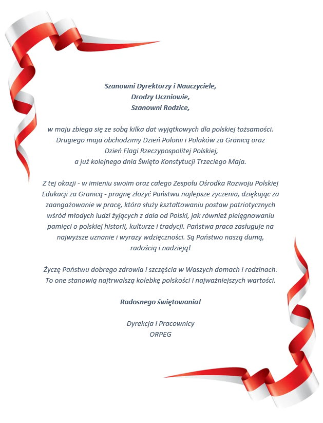 ŻYCZENIA MAJOWE DYREKTORA ORPEG – PANI JUSTYNY KRALISZ