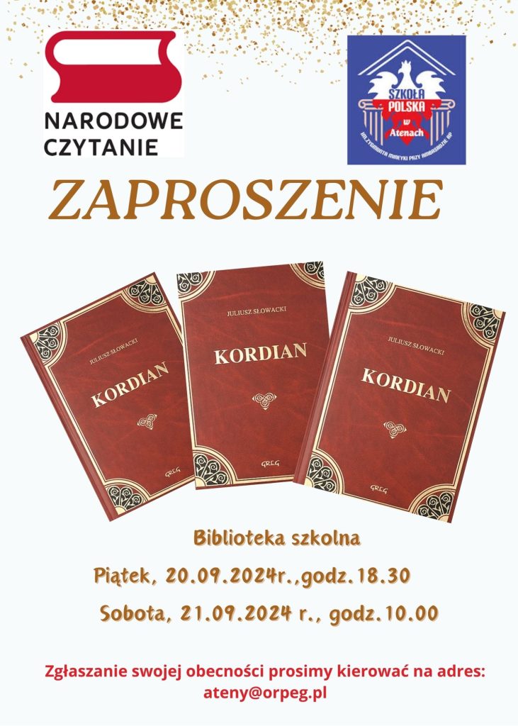 NARODOWE CZYTANIE W SZKOLE POLSKIEJ W ATENACH – ZAPROSZENIE DLA RODZICÓW