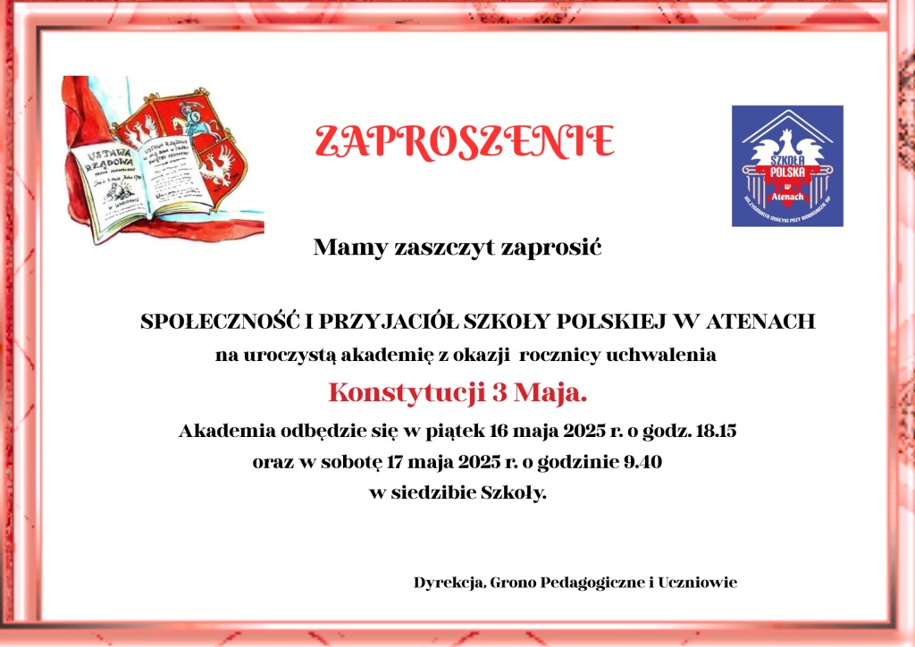 WIWAT 3 MAJA! ZAPROSZENIE NA SZKOLNE OBCHODY ŚWIĘTA NARODOWEGO